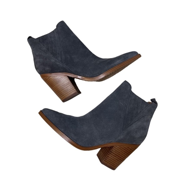 Marc Fisher Gadri Pointed Toe Bootie Gray Suede Size 11 Stacked Heel Fall Bootie - Picture 8 of 8